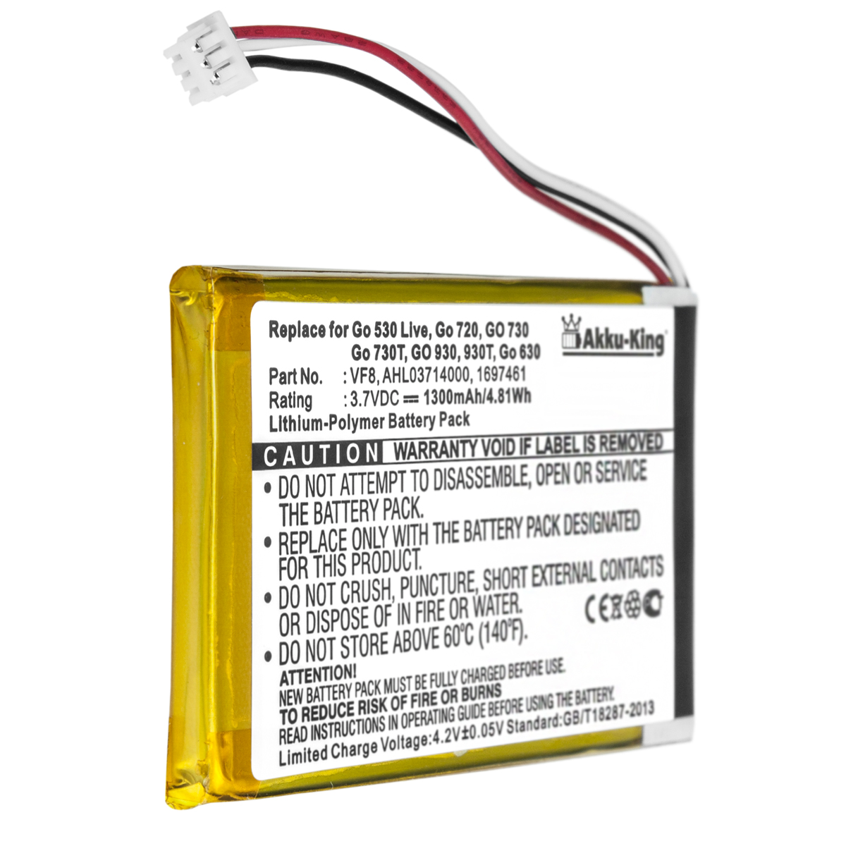 CellePhone Batteria Li-Polymer Compatibile TomTom Go 530/630/720/730/930, 1300 MAh, Sostituisce VF8