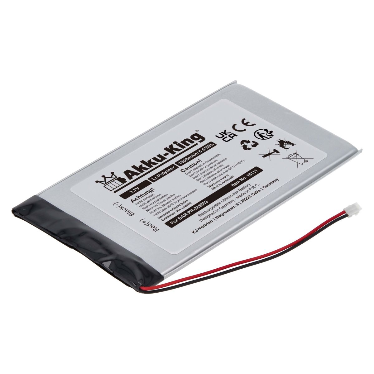 Akku kompatibel mit BARNES & NOBLE PR-285083 - Li-Polymer 1500mAh - für ...