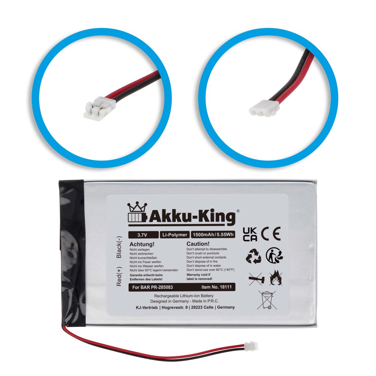 Akku kompatibel mit BARNES & NOBLE PR-285083 - Li-Polymer 1500mAh - für ...