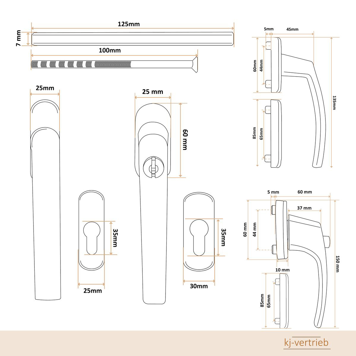 Alu Terrassentürgriff Balkontürgriff Balkongriff Braun RAL8077