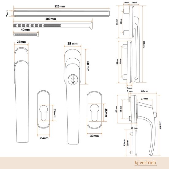 Alu Terrassentürgriff mit Flachgriff für Rollladen - Silber F1