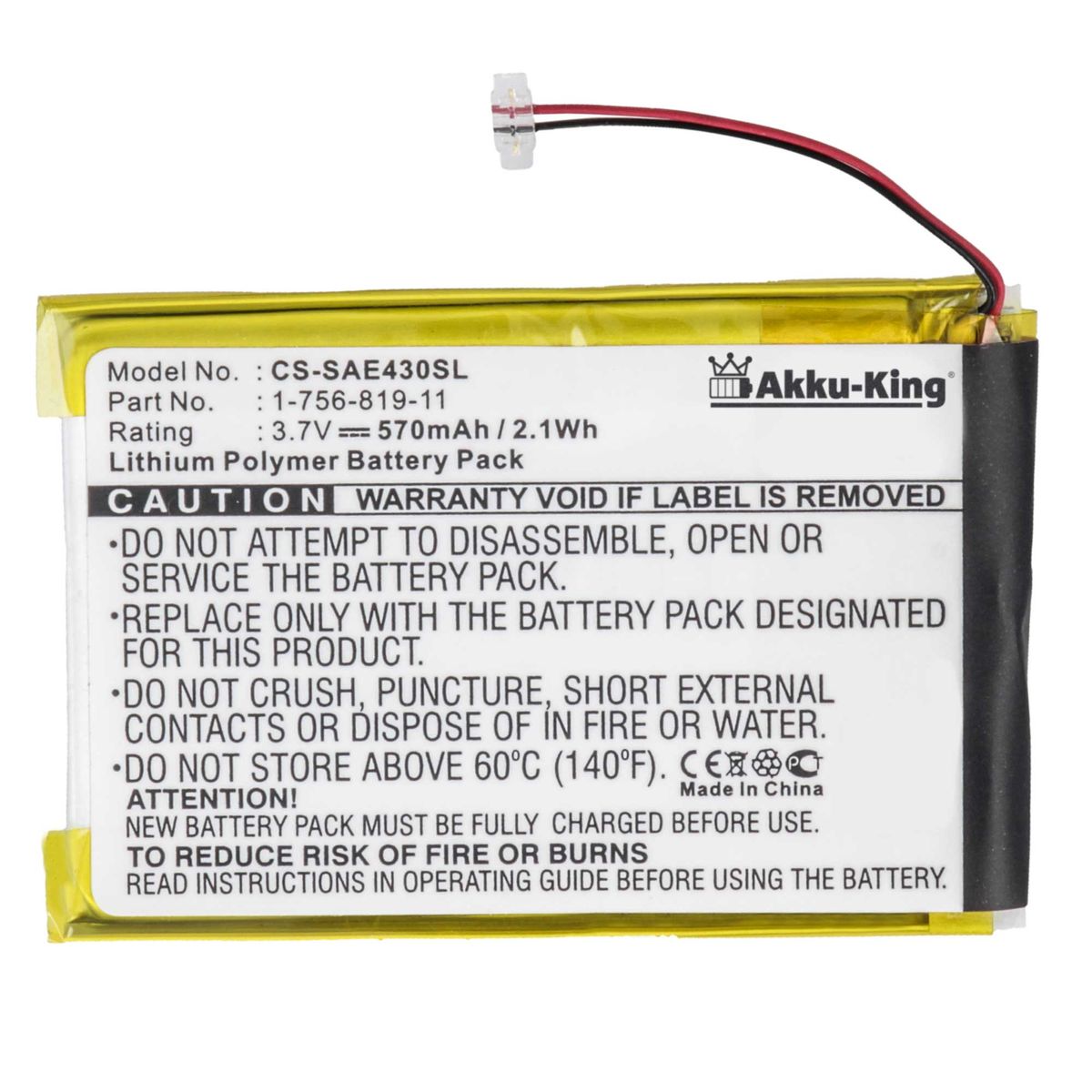 TECHTEK Batteria 570mAh Li-Polymer Per Sony NW-E435, NW-E436, NWZ-E438 E Modelli Compatibili – 3.7V